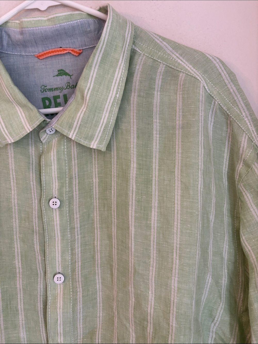Tommy Bahama men’s 100% linen striped relaxed green white button down shirt 3XL